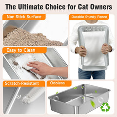 KISENG 2Pack stainless steel litter box with overlap rim for tidy floors