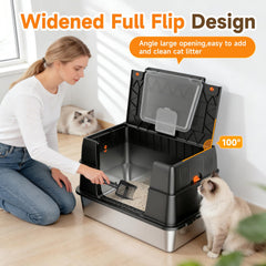 KISENG litter box front-entry design offers spacious interior for comfortable cats.