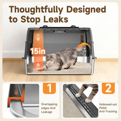 KISENG litter box high-sides prevent spray and litter scatter.