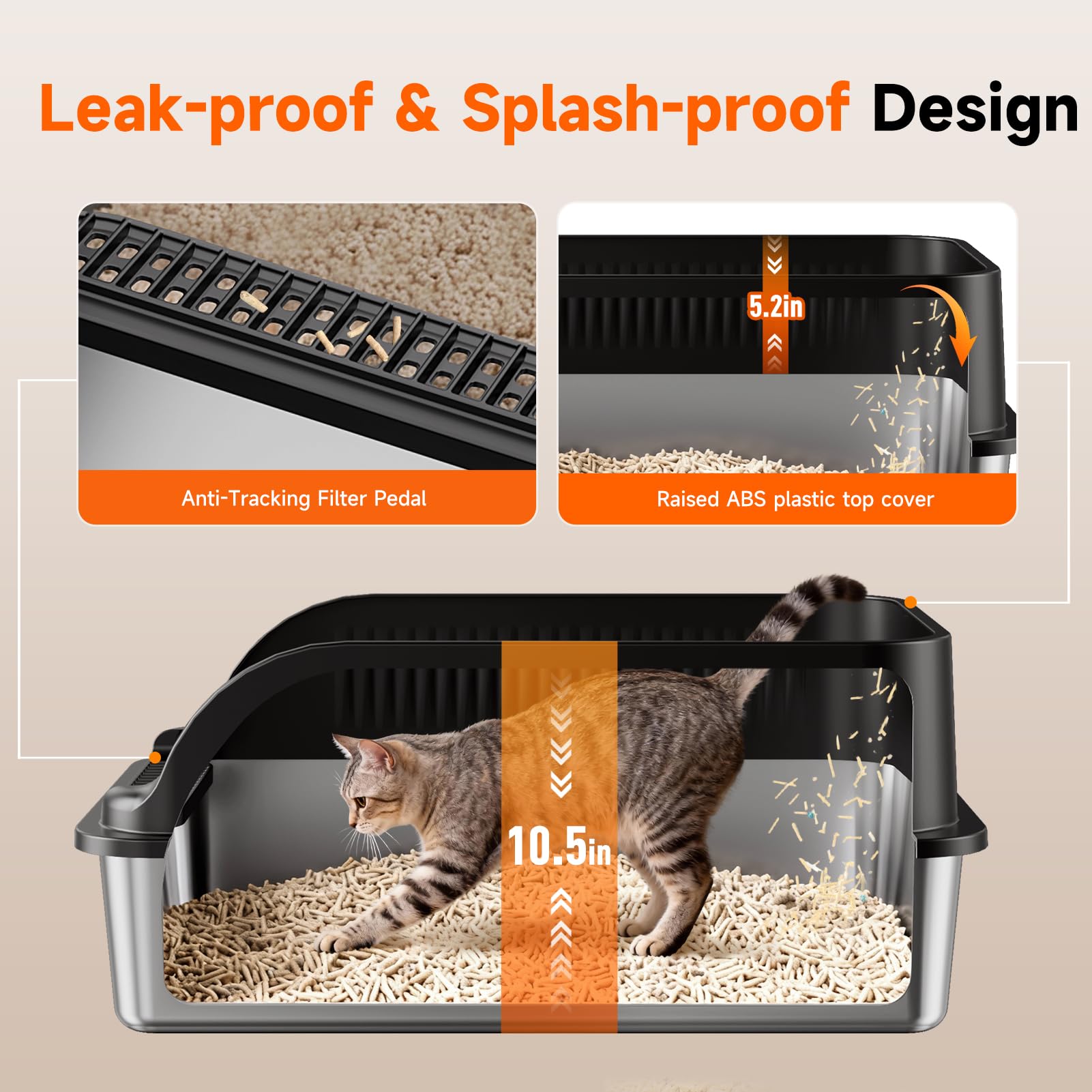 KISENG non-stick surface reduces litter cling for quick wipe-downs.