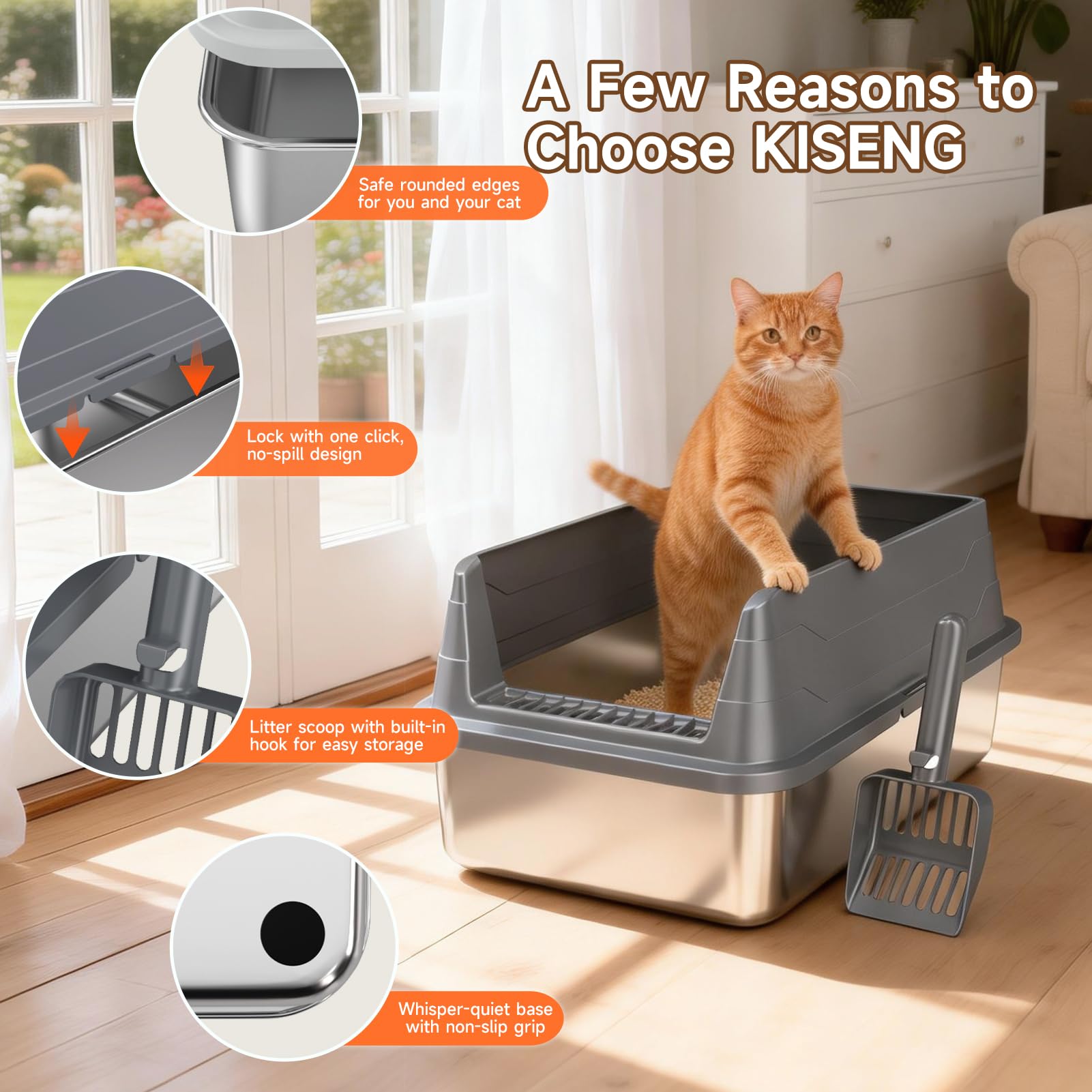 Raised sides contain litter and protect floors from leaks.