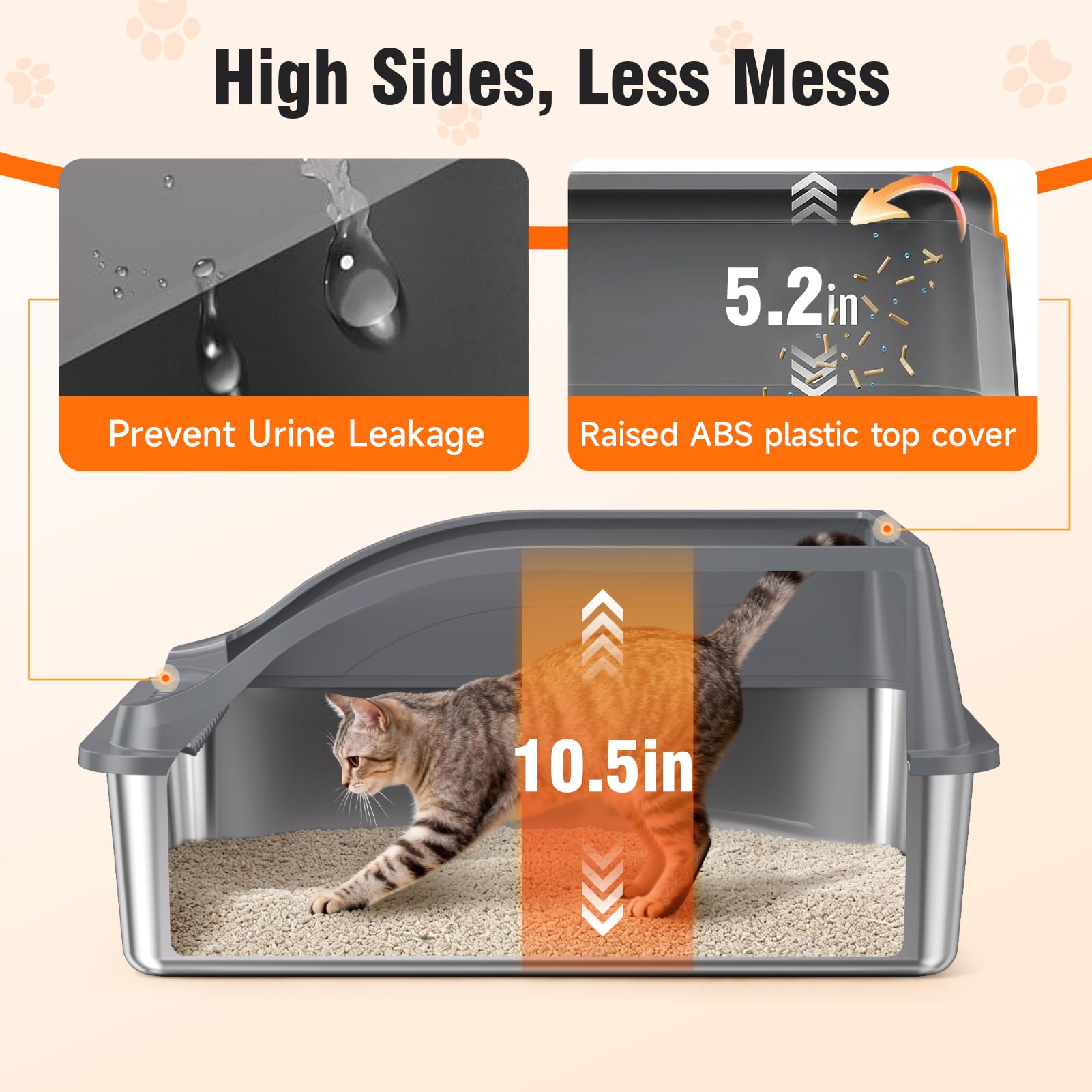 KISENG stainless steel litter box with non-porous surface resists odors.