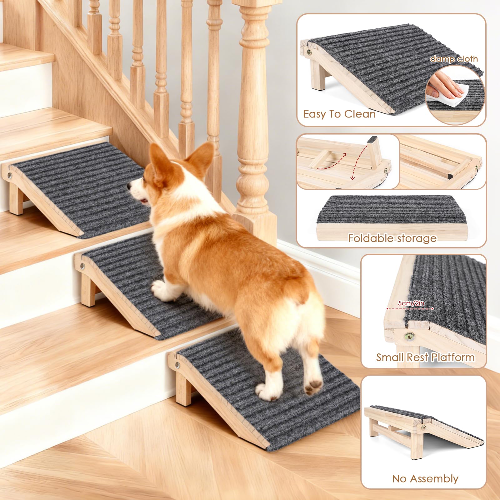KISIMUY dog ramp anti-slip surface provides secure grip for climbing.