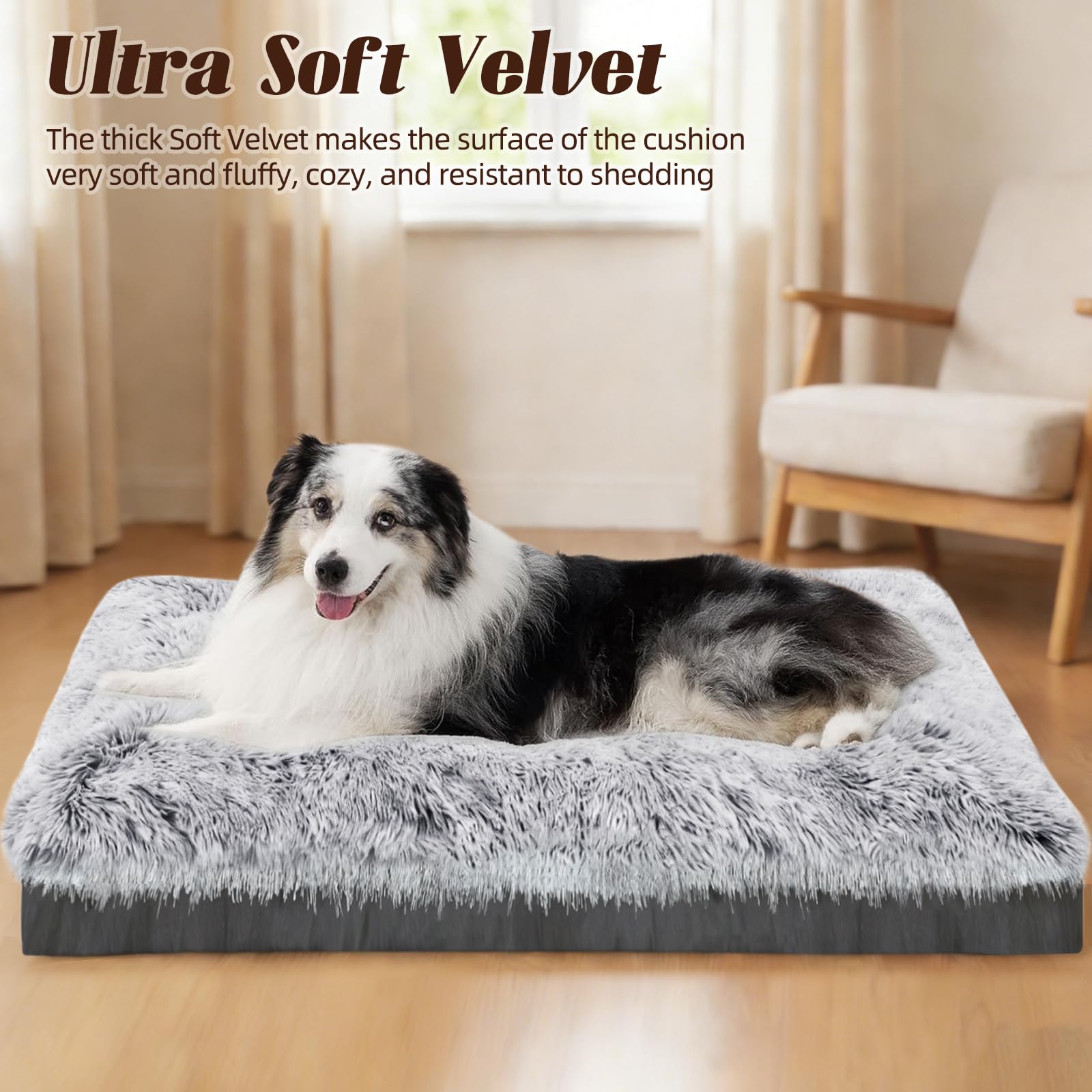 KISYYO premium dog bed 35 side detail emphasizes non-slip base and waterproof bottom for stability.