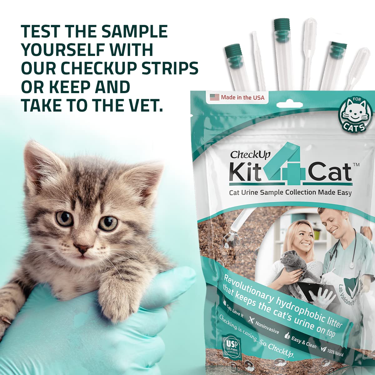 KIT4CAT cat using litter in a calm home setting for sampling.
