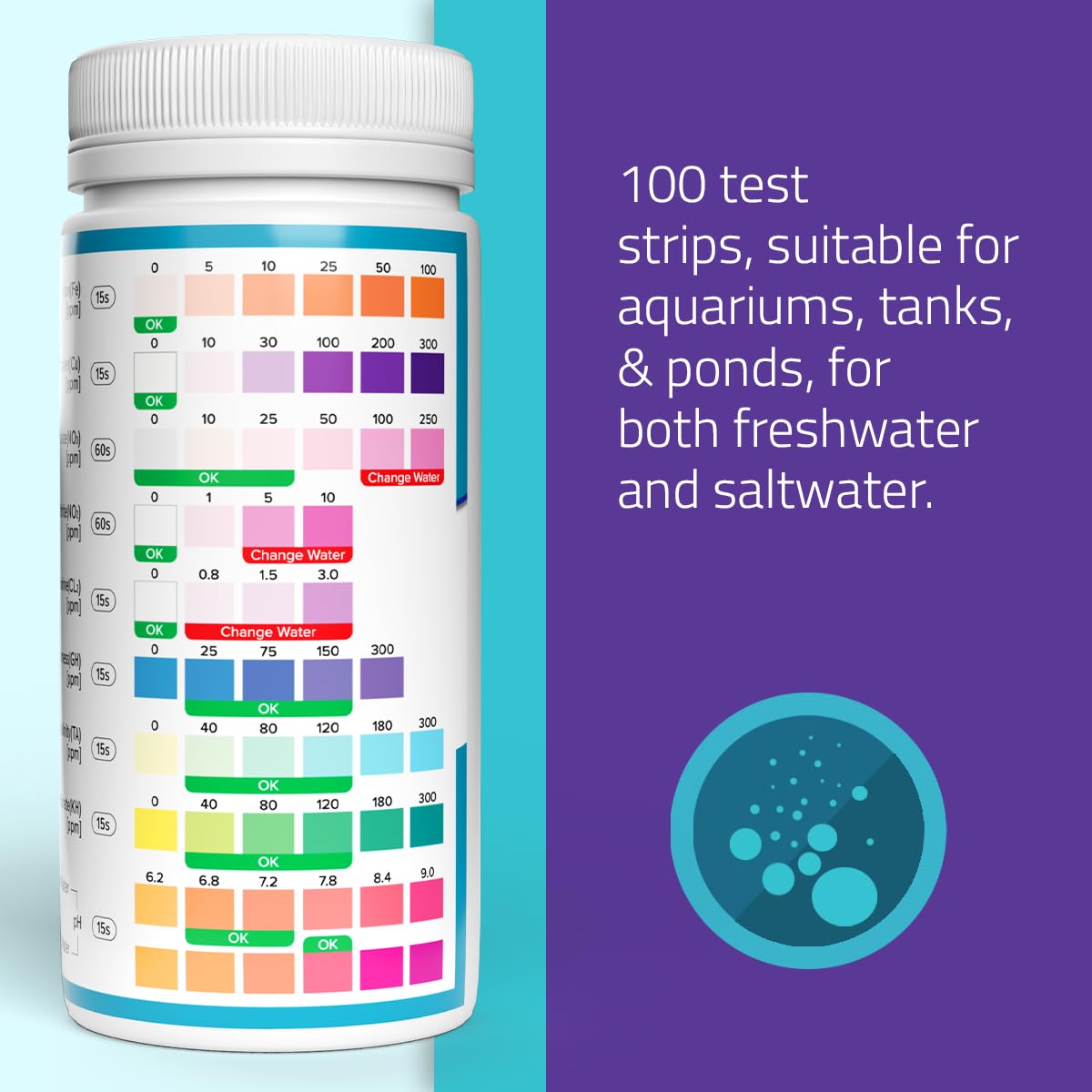 KIT4CAT CheckUp test strip visuals enable swift freshwater or saltwater checks at a glance.