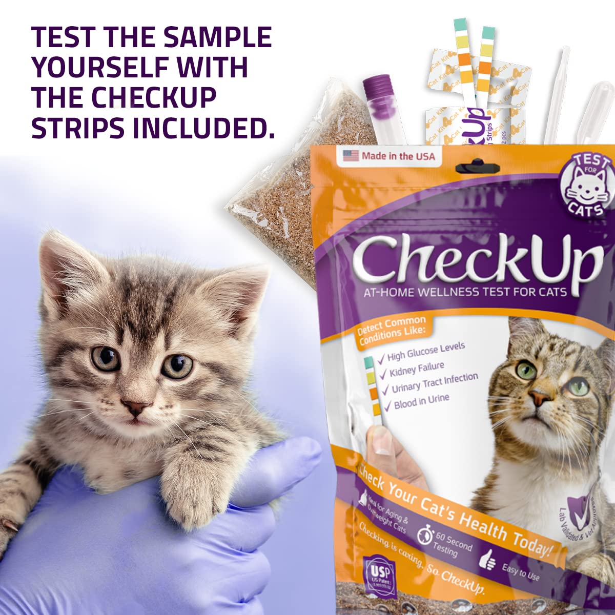 KIT4CAT test strips detect four urine indicators for quick insights.