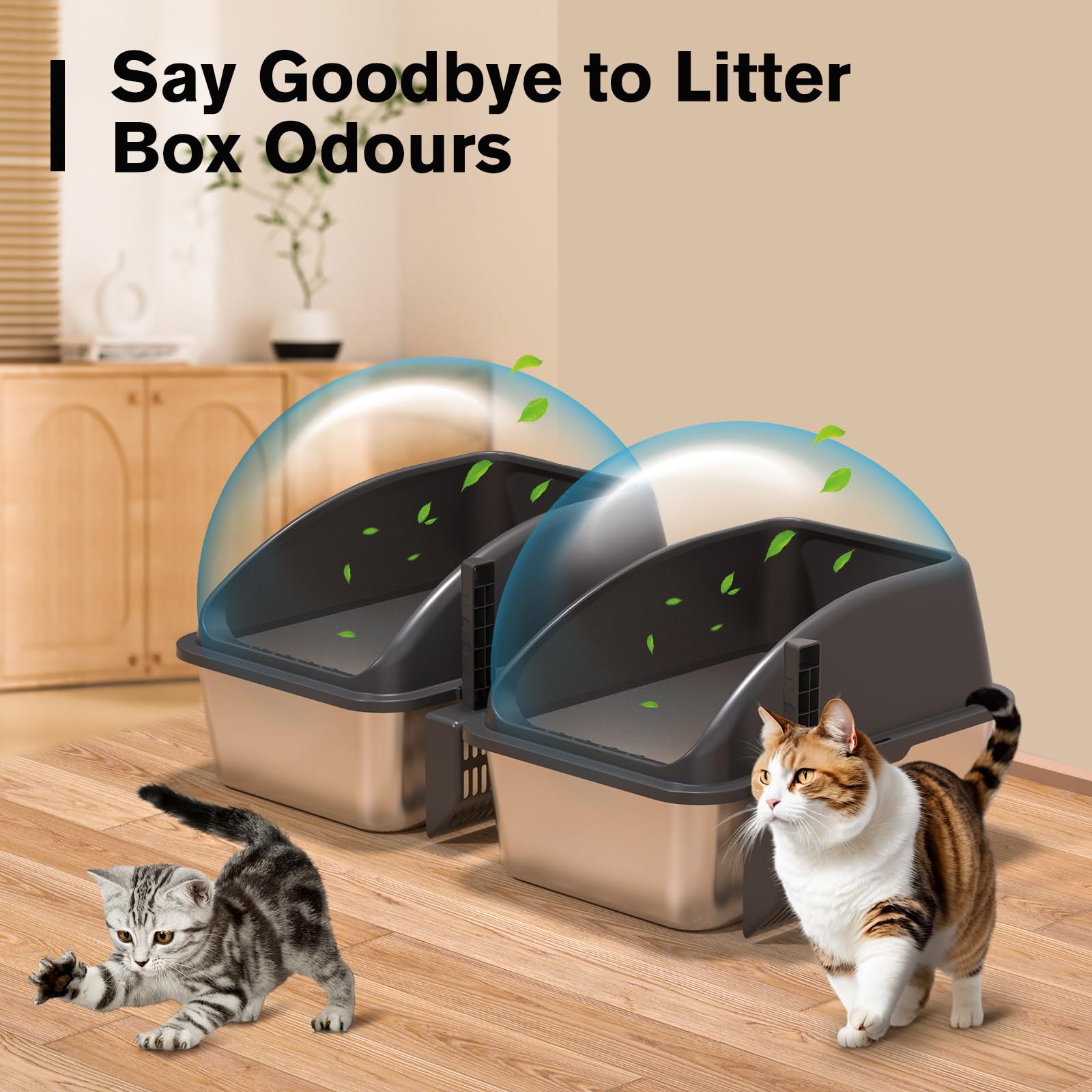 KITCATY easy-clean stainless steel litter box in use