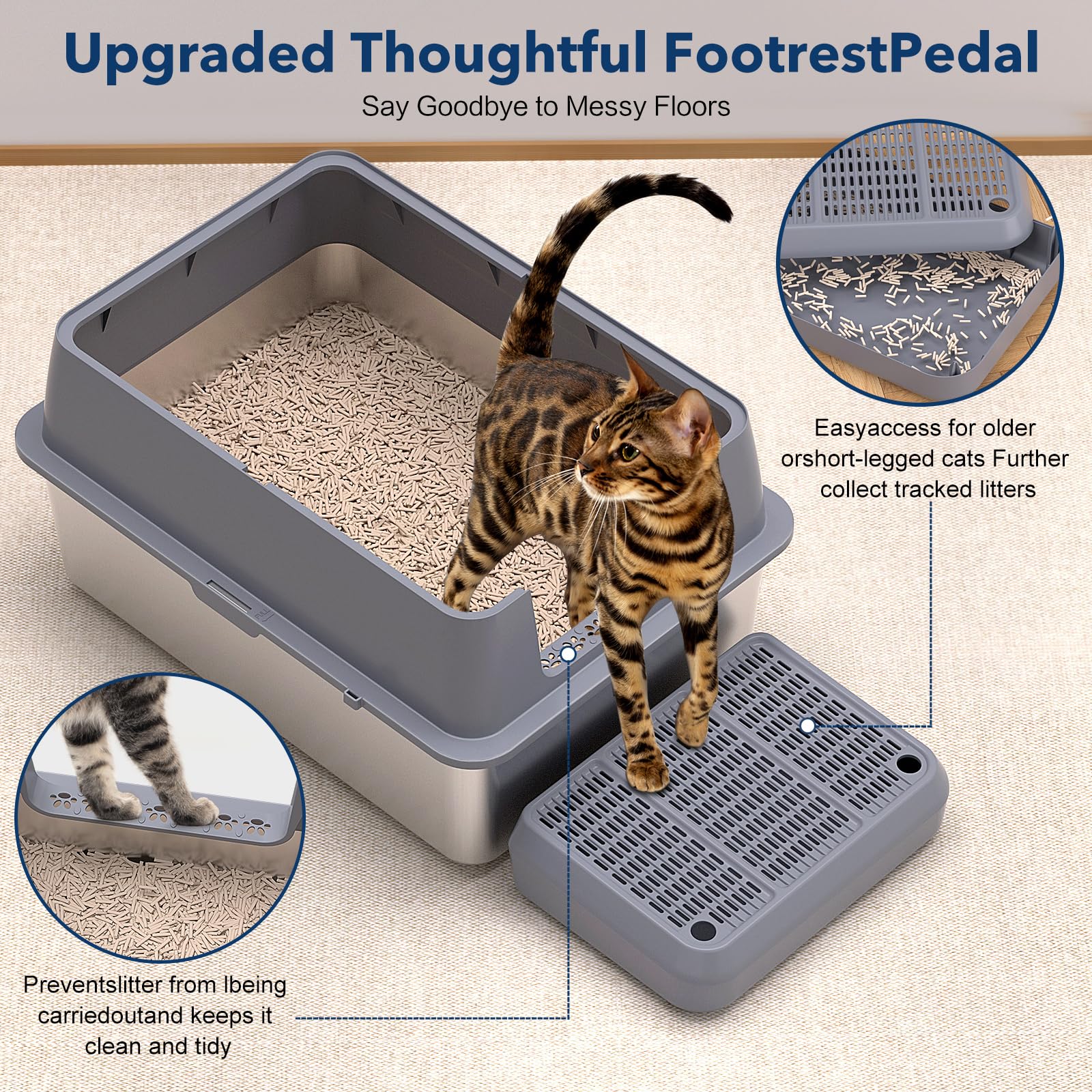 KITCATY stainless steel litter box with lid to contain litter and odors