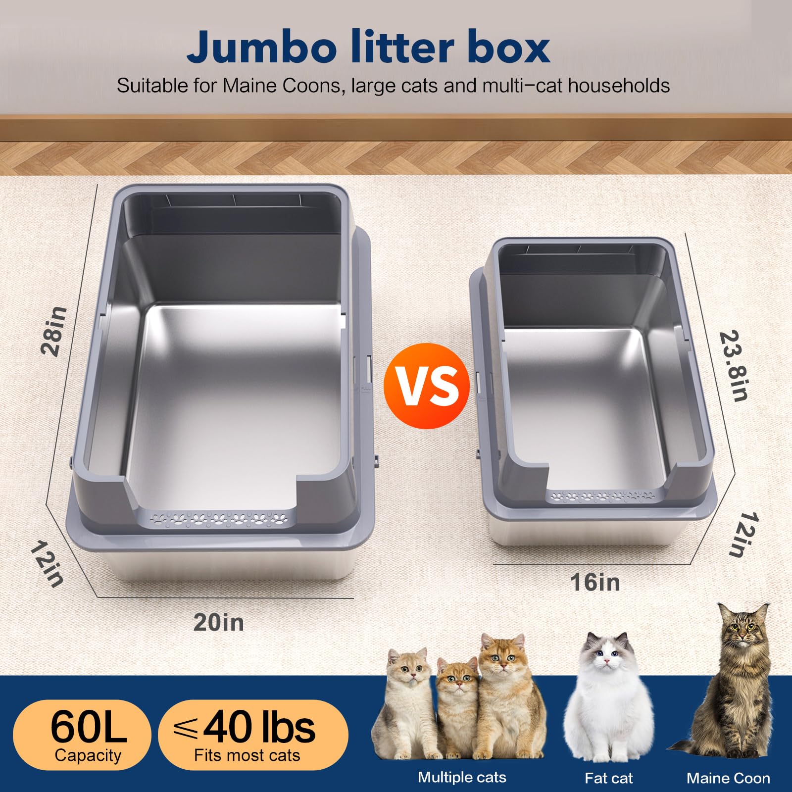 KITCATY XXL side view with 12-inch high sides to prevent mess and leakage