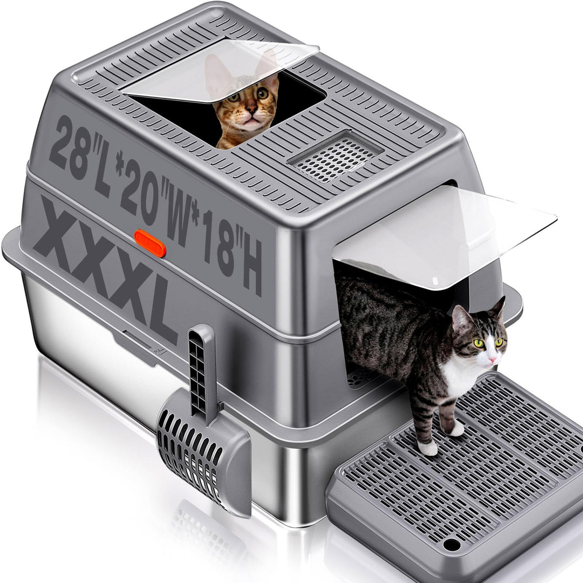 KITCATY XXXL stainless steel litter box with lid, spacious interior for large cats