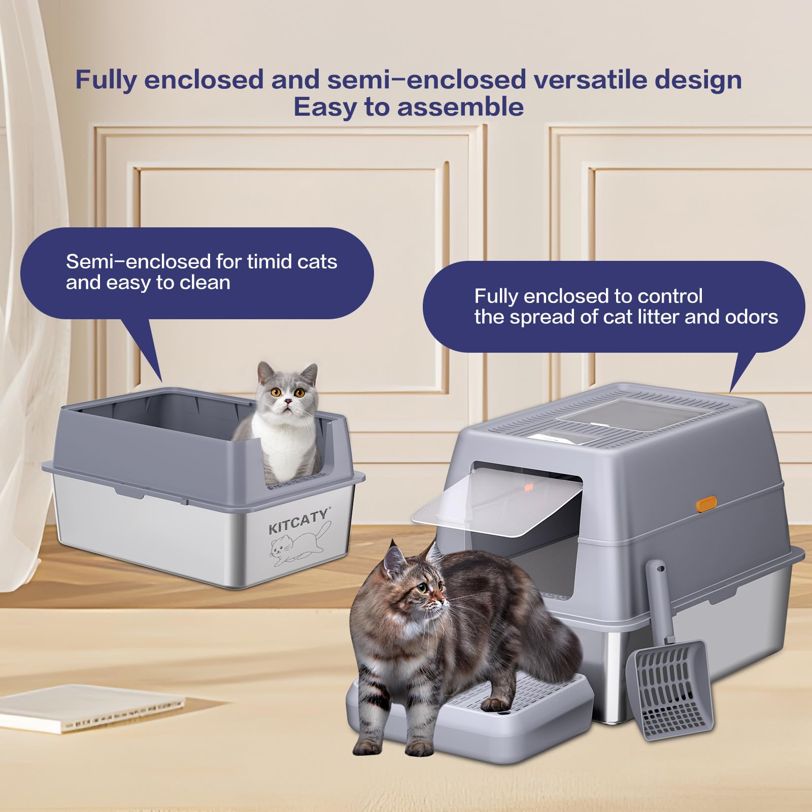 KITCATY XXXL semi-enclosed litter box for easy access and cleaning