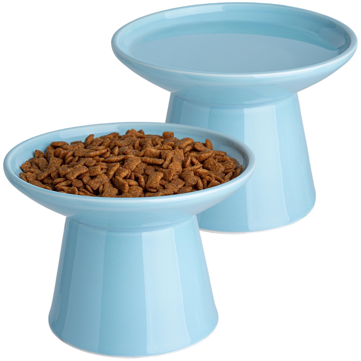 KITCHENLESTAR elevated cat bowls blue setup promote comfortable meals.