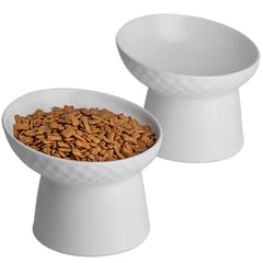 KITCHENLESTAR tilted cat bowls for easy feeding in white.