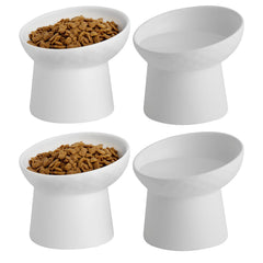KITCHENLESTAR tilted elevated cat bowls showing centered food and neater feeding area