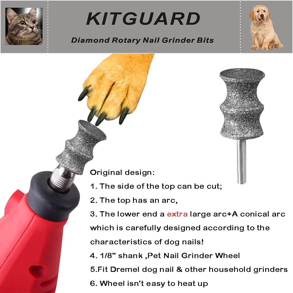 KITGUARD Diamond Dremel dog nail bits shows side view with dual-cut design for shaping.