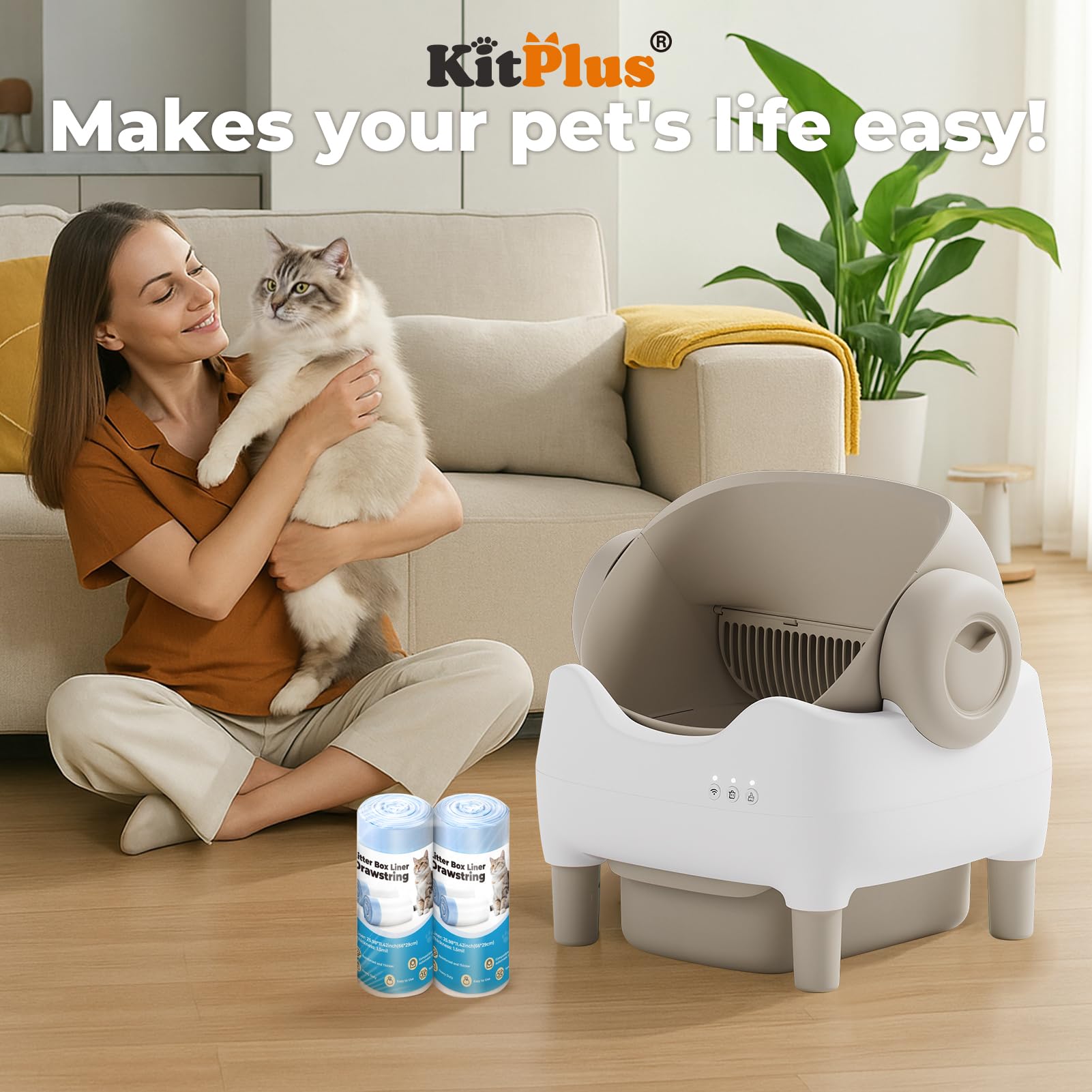 KITPLUS heavy-duty bags resist tearing for quicker, cleaner cleanup