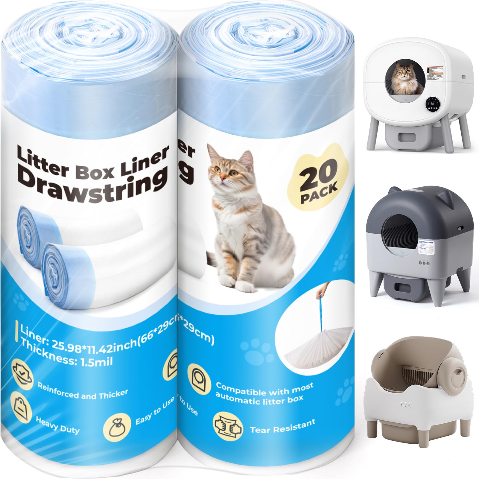 KITPLUS Litter Box Liners fit most self-cleaning boxes for a snug, mess-free maintenance
