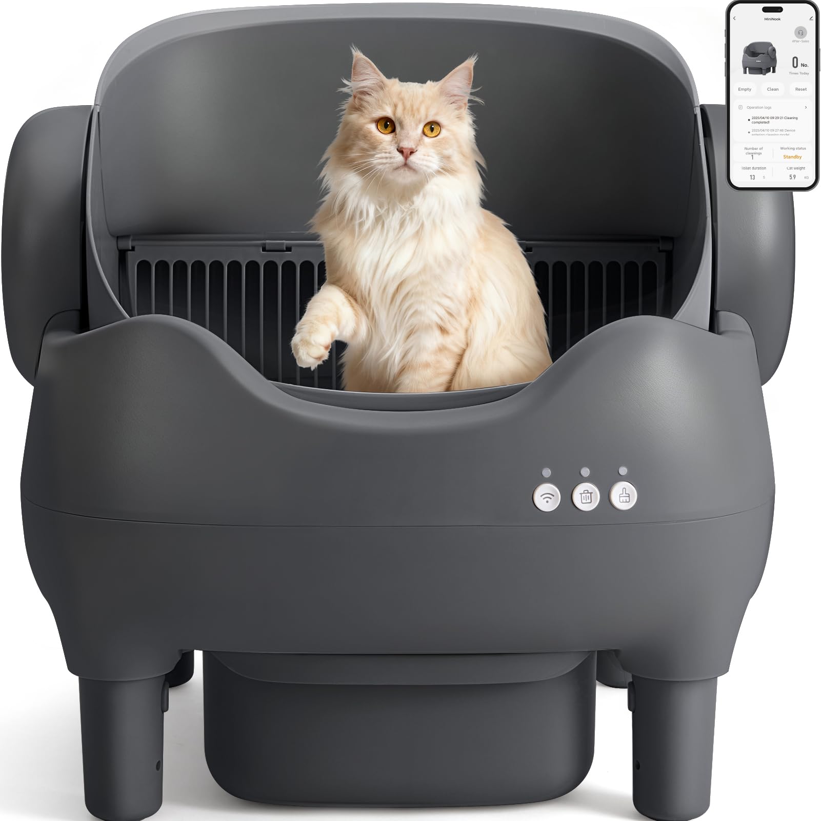 KITPLUS open-top self-cleaning litter box designed for easy entry and larger cats