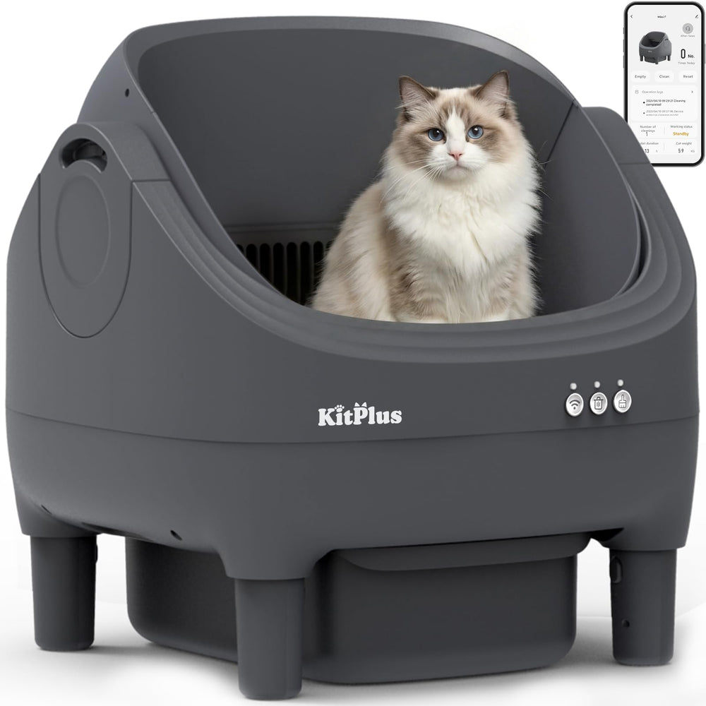 KITPLUS self-cleaning litter box with open-top design for easy, stress-free cat toileting.