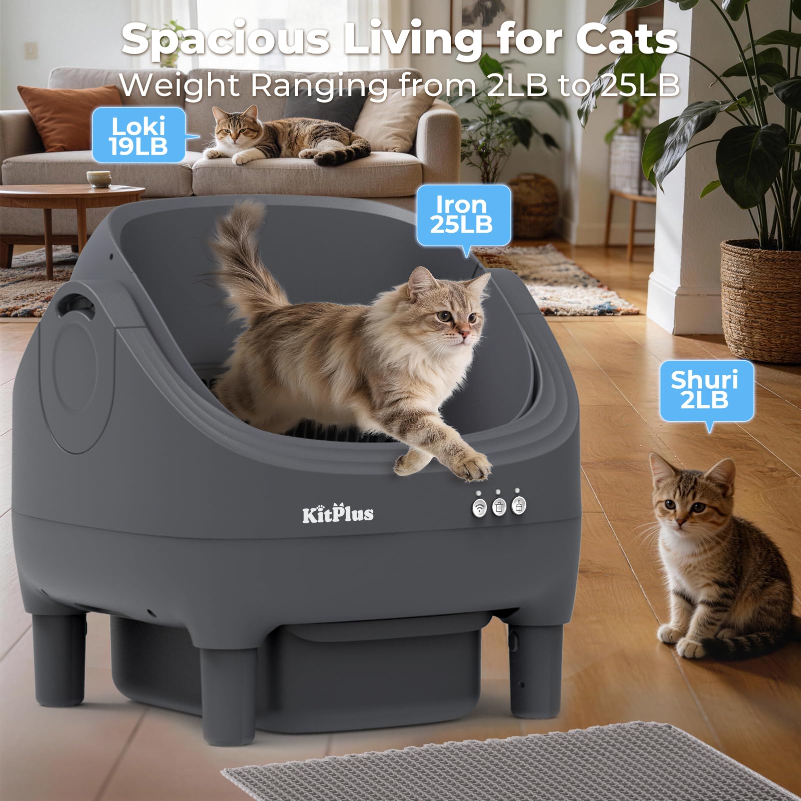 KITPLUS includes trash bags and odor-sealing waste disposal for simple maintenance.