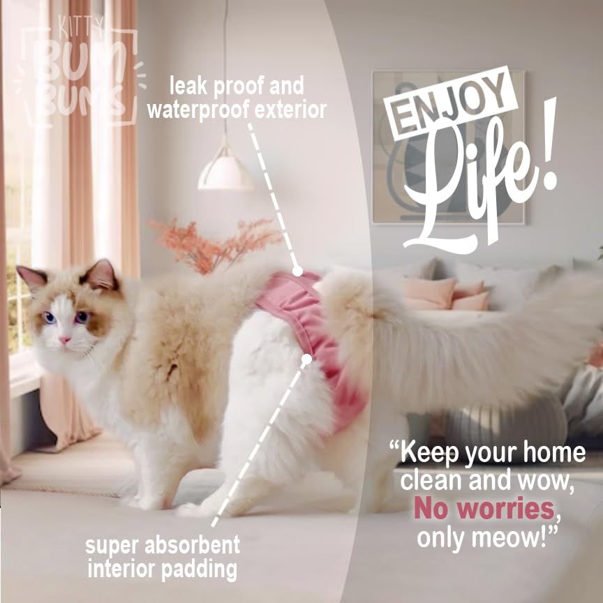Kitty BumBums diaper shows waterproof outer layer protecting floors during marking.