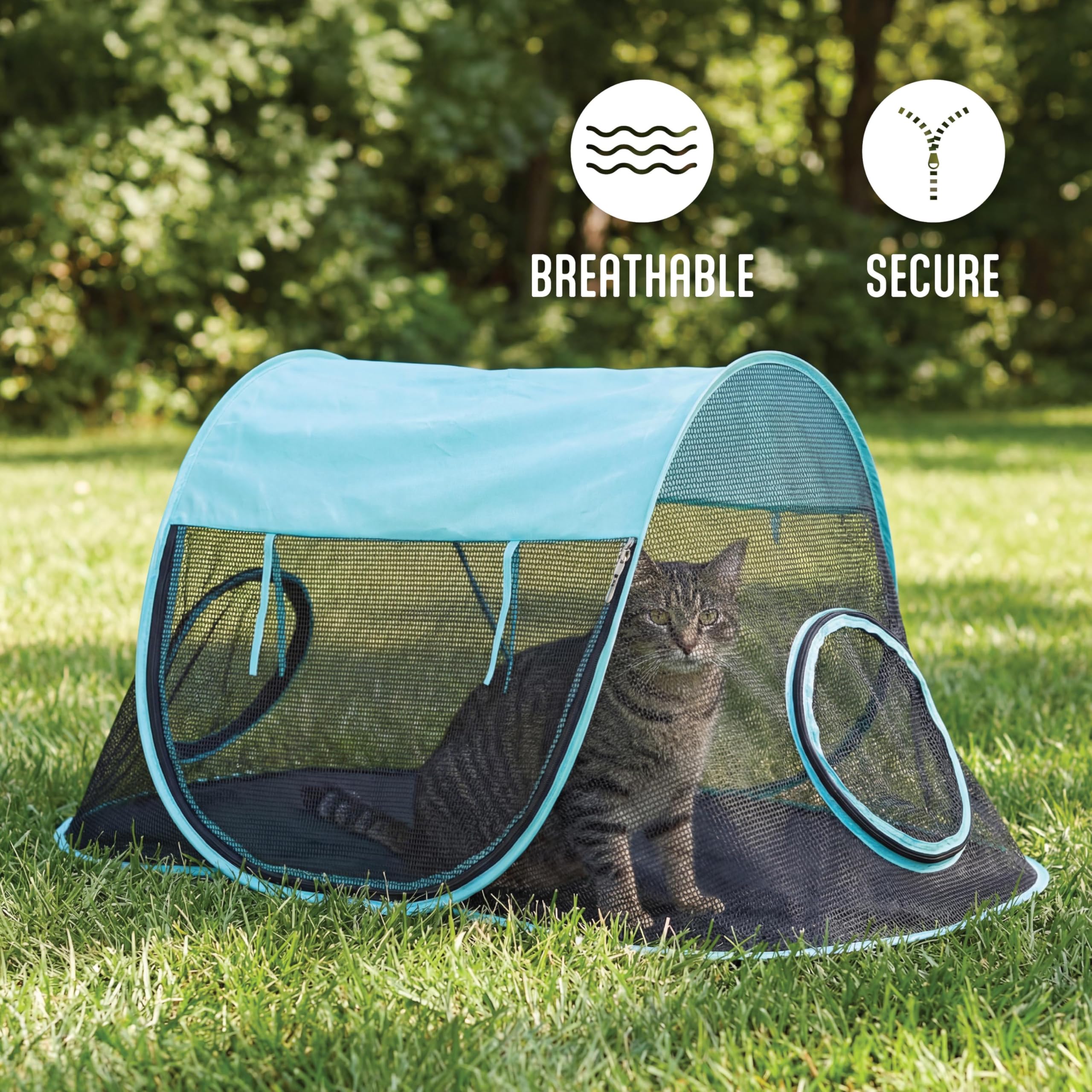 Kitty City portable enclosure on balcony and yard for indoor-outdoor play.