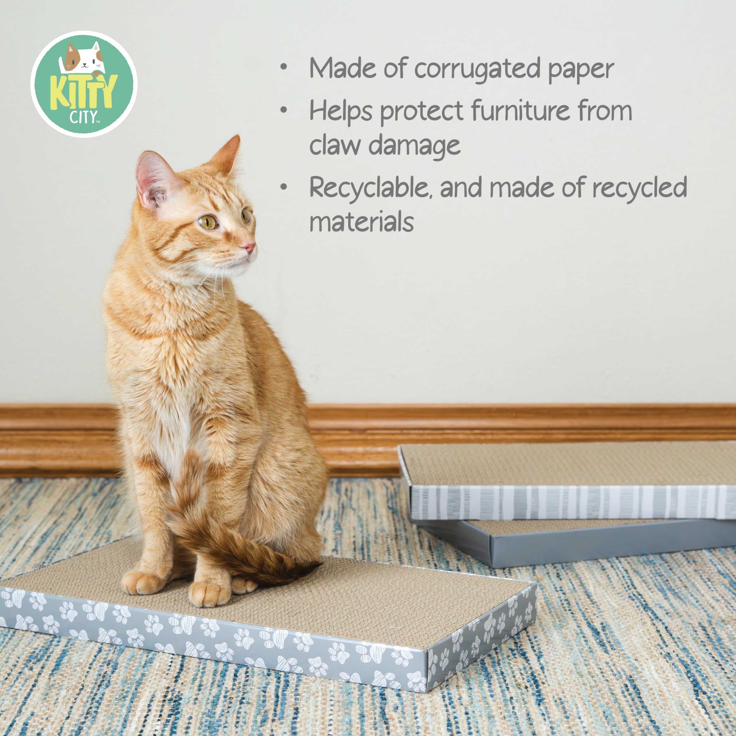 Kitty City double-sided scratcher pad for extended use and effective claw maintenance.