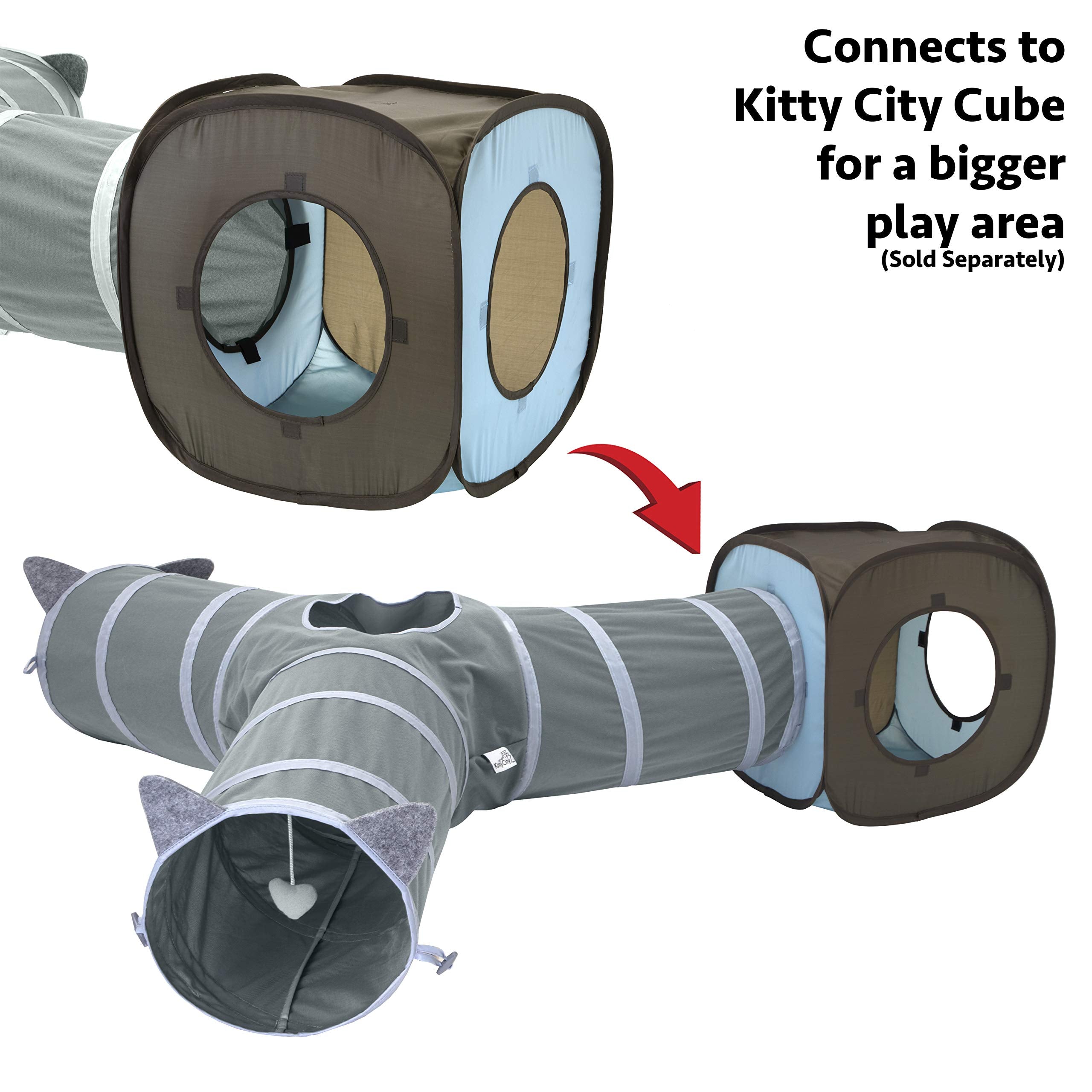 Kitty City cat tunnel connects with accessories to expand play areas.