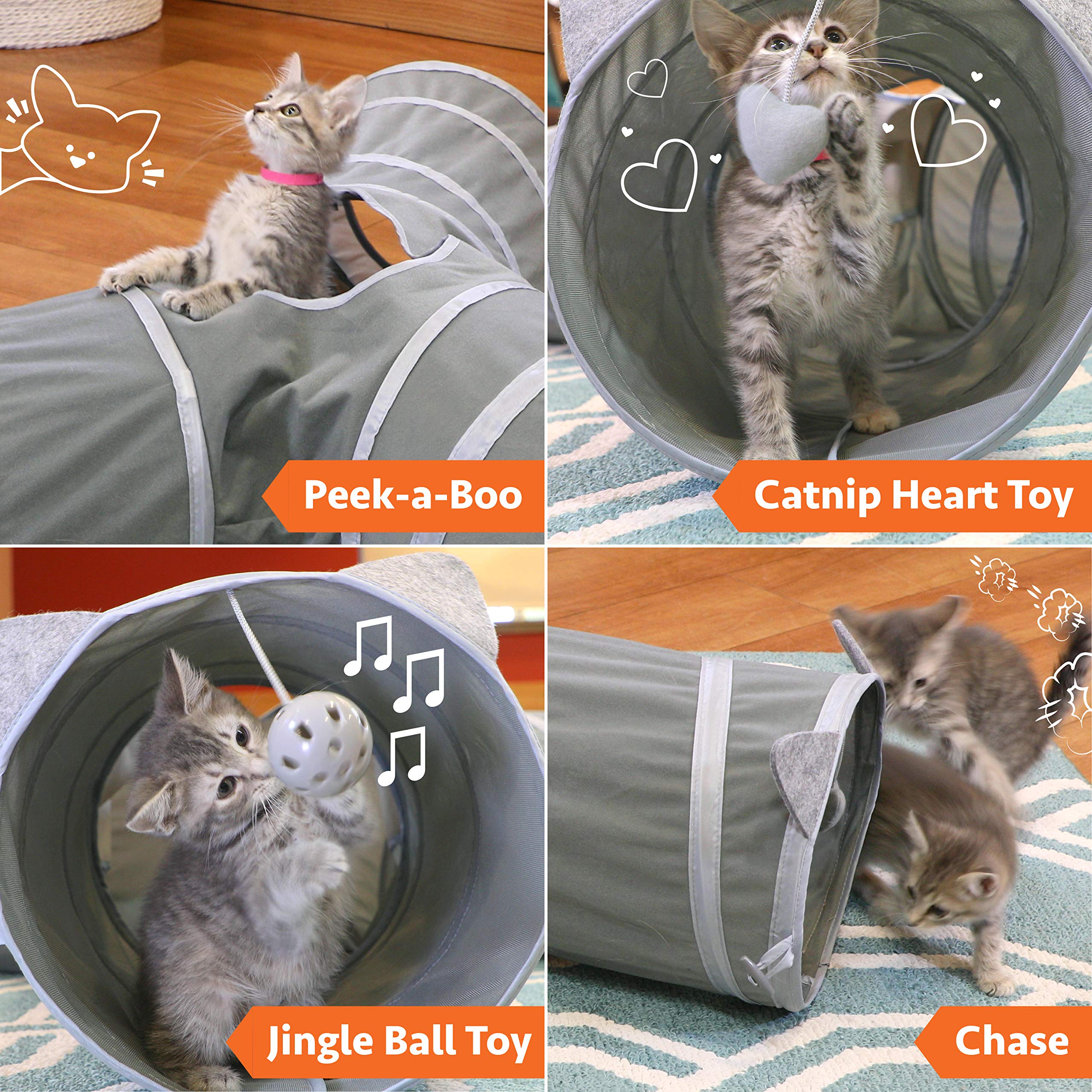 Kitty City cat tunnel peek highlights a cozy hiding spot for quick pounces.