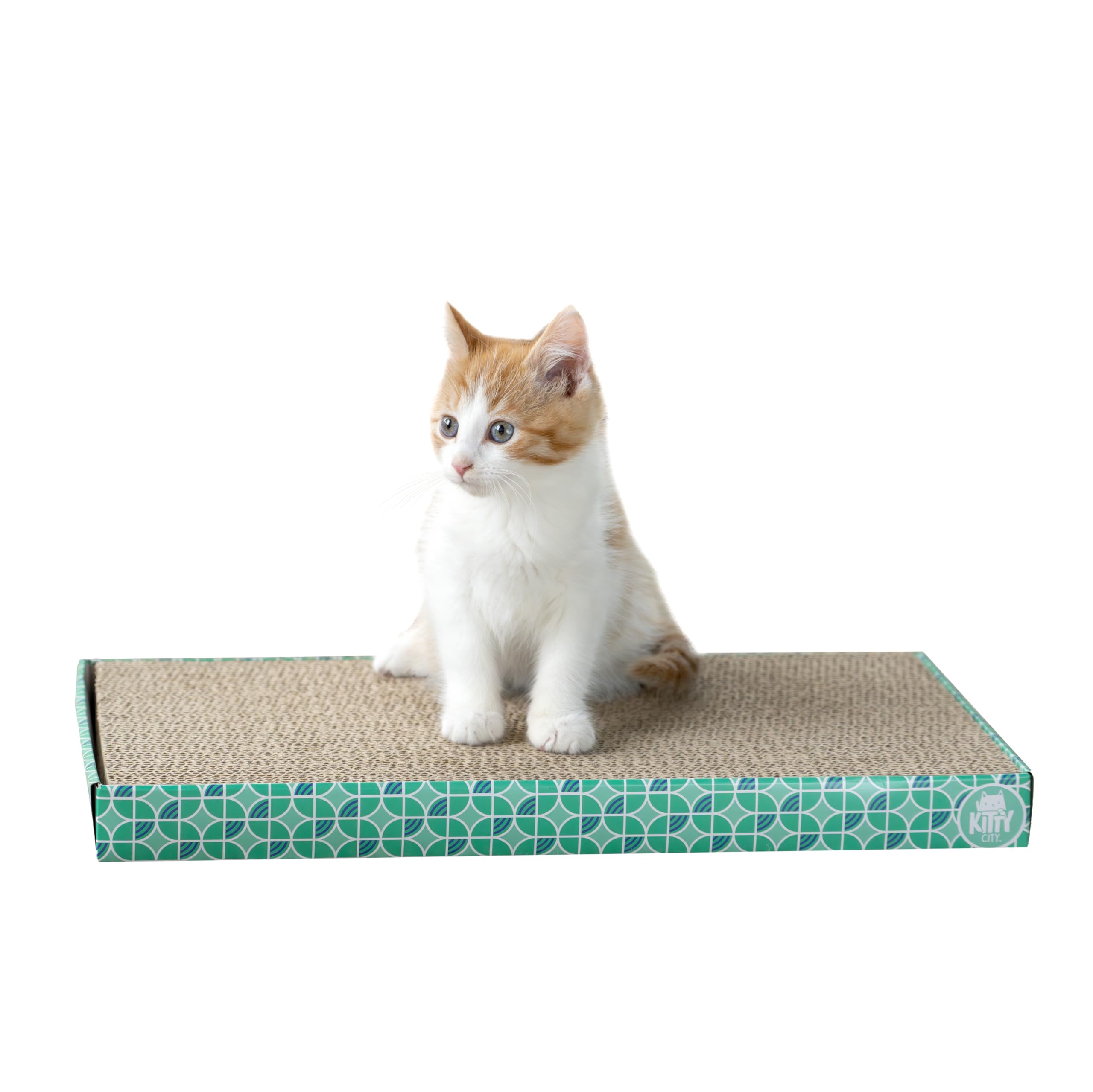 Kitty City catnip attractant invites cats to scratch this pad.