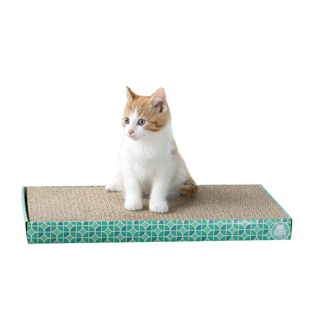 Kitty City catnip attractant invites cats to scratch this pad.