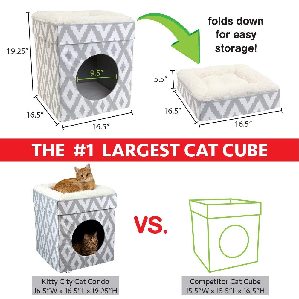 Kitty City foldable cat cube designed for easy storage and travel.