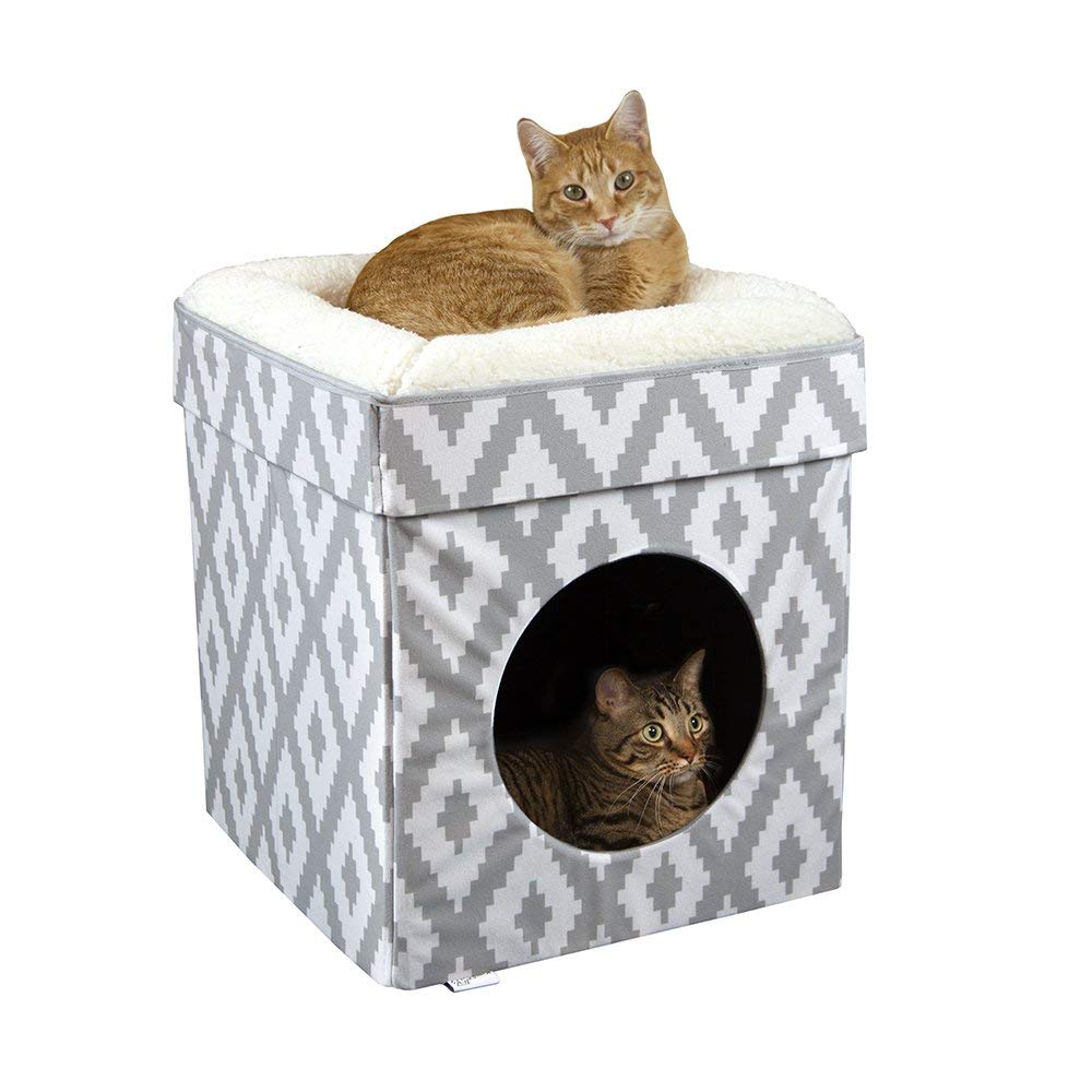 Kitty City indoor cat cube bed with lower cubby offering a private hideaway.