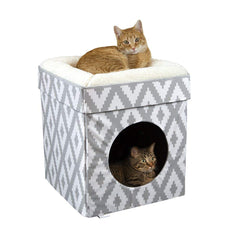 Kitty City indoor cat cube bed with lower cubby offering a private hideaway.