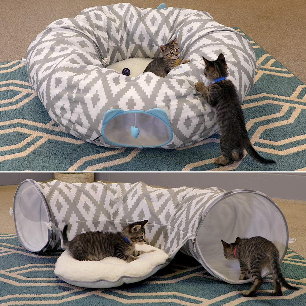 Kitty City Large Cat Tunnel Bed plush center nap area for lounging.