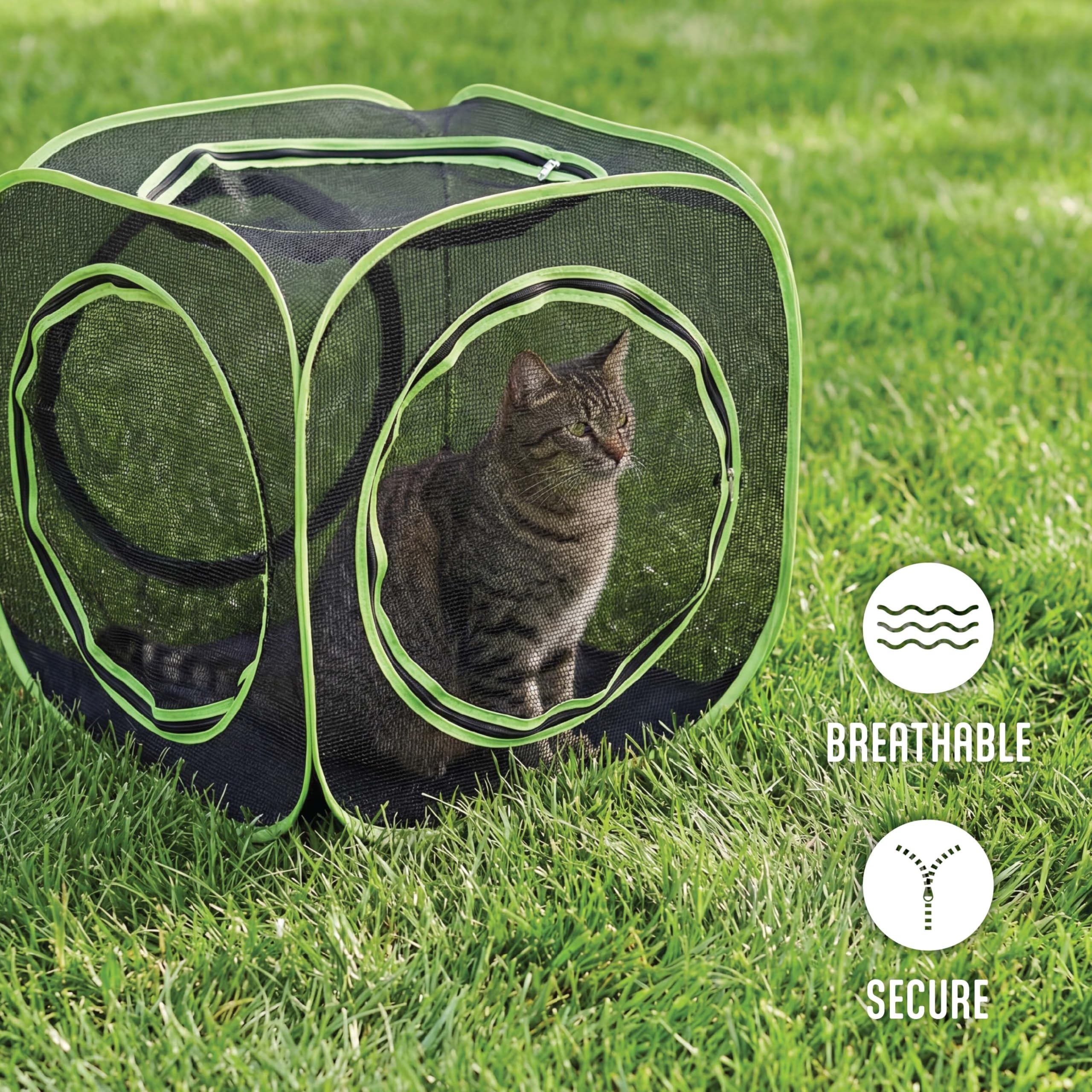 Kitty City Large Outdoor Play Cube side zipper entry for flexible access during enrichment sessions.