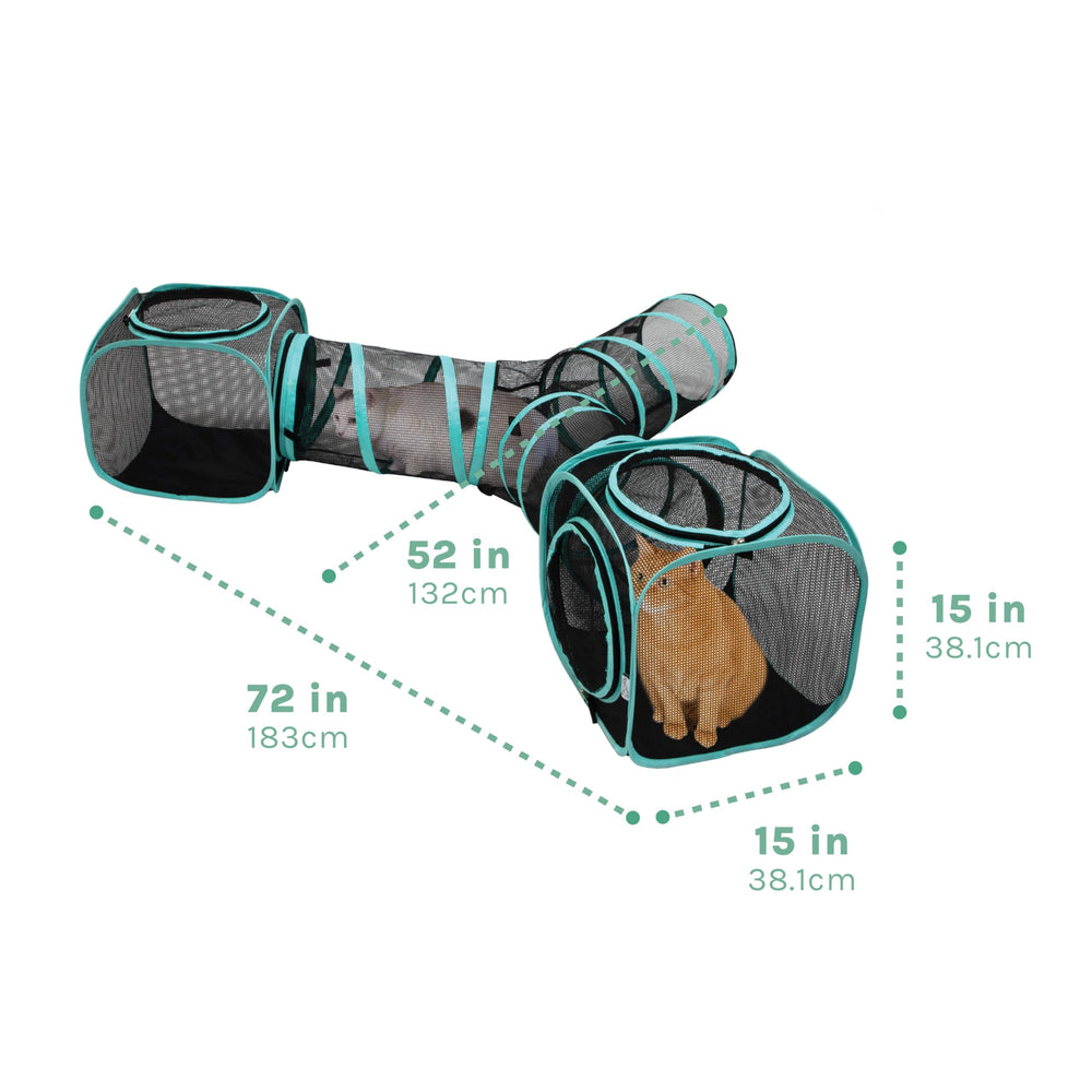 Kitty City mesh tunnels show breathable construction for cat comfort.