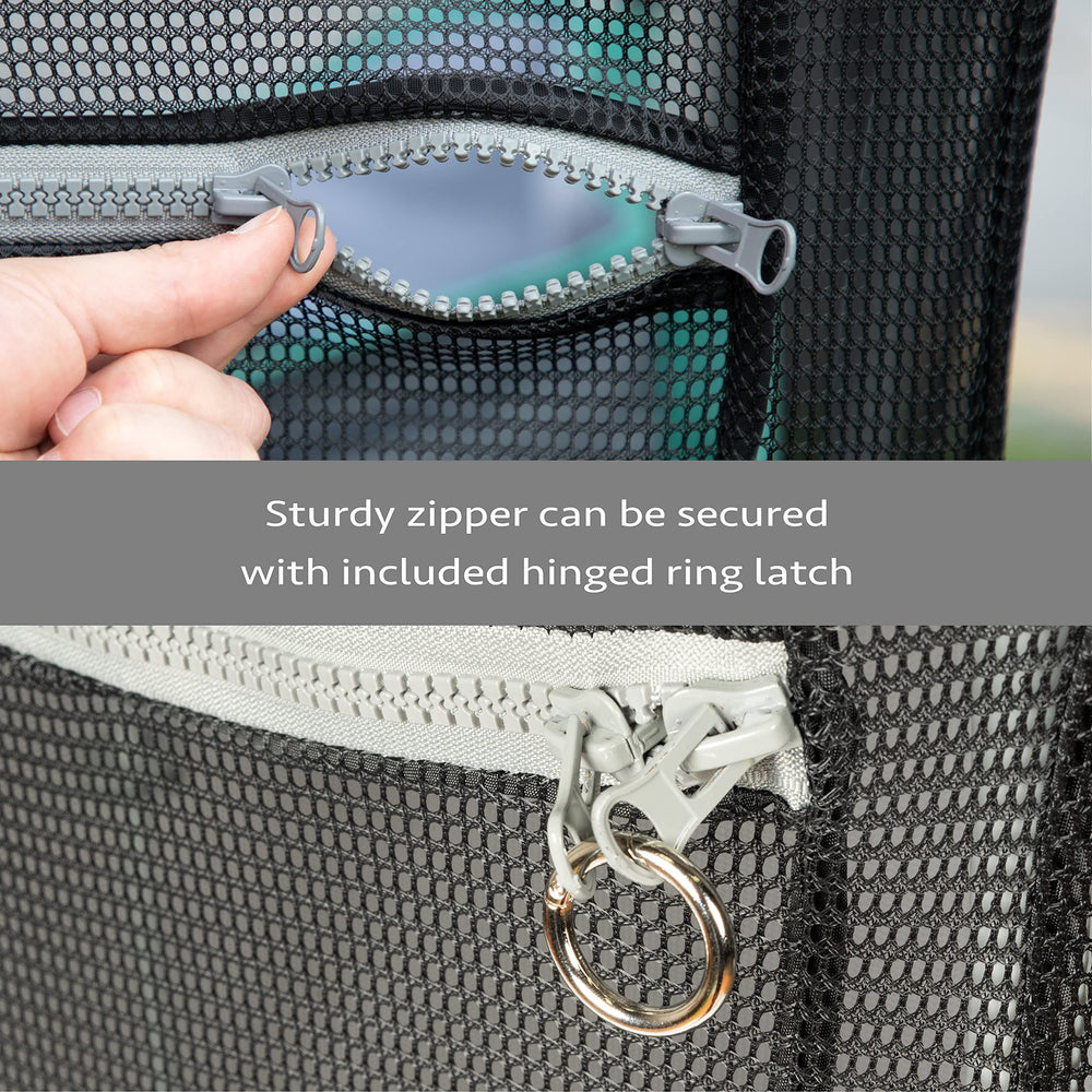 Kitty City cover features a sturdy zipper with hinged ring latch for secure closure.