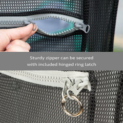 Kitty City cover features a sturdy zipper with hinged ring latch for secure closure.
