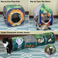 Kitty City Safari Tunnel demonstrates a looping pathway for stalking, pouncing, and peeking fun.