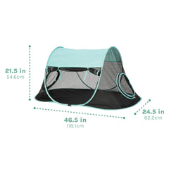 Kitty City sun cover on catio tent provides shade for comfortable sunny days.