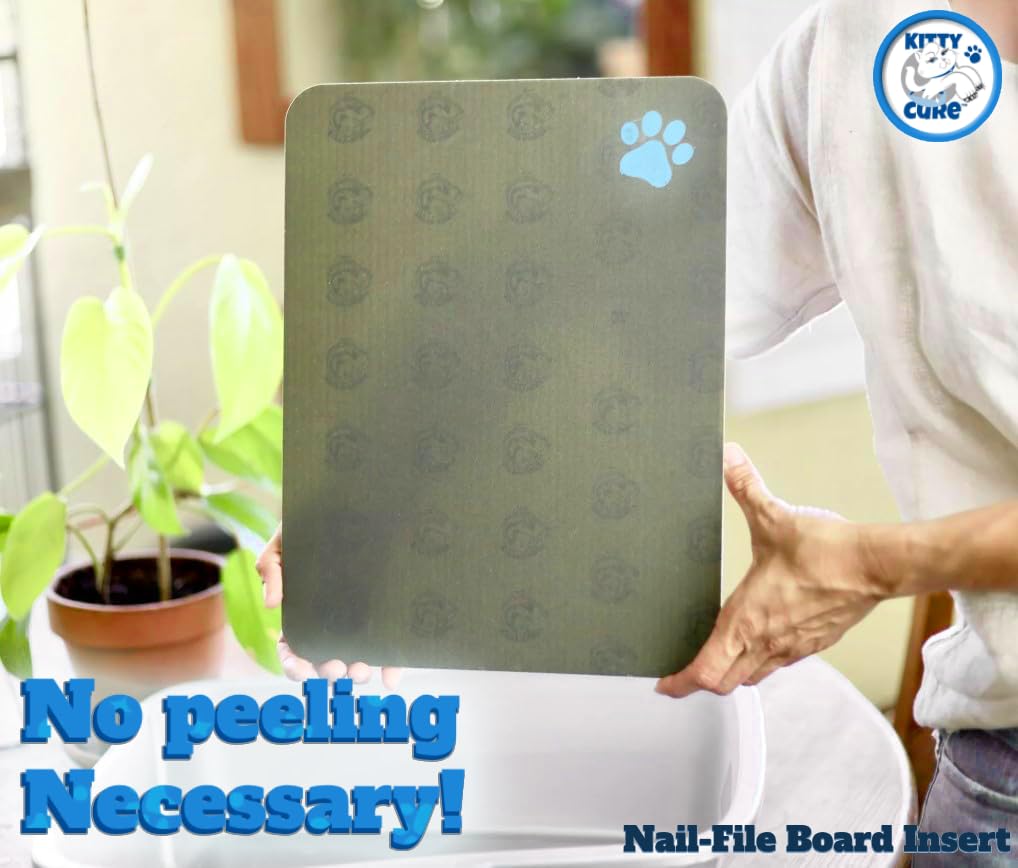 KITTY CURE litter box emery board supports natural filing while your cat scratches.