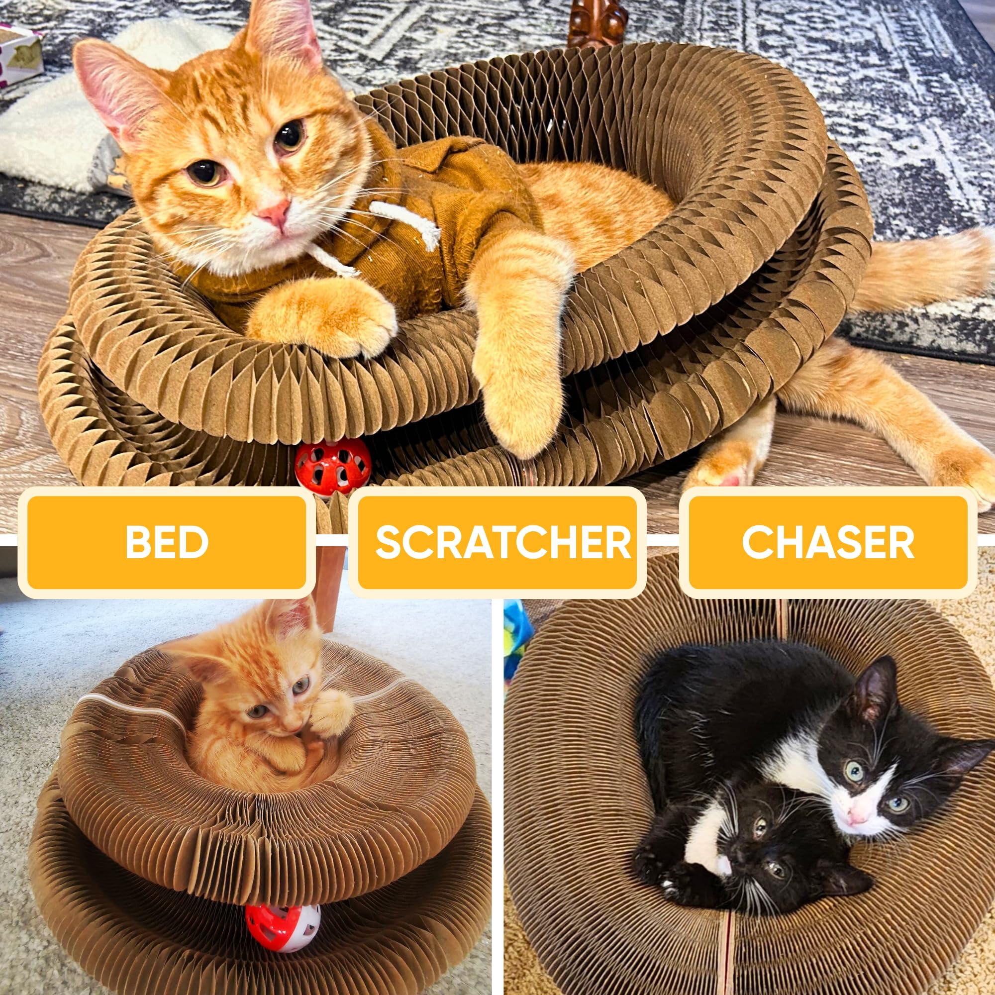 Kitty Kurlz reversible cardboard scratcher provides two scratch surfaces protecting furniture