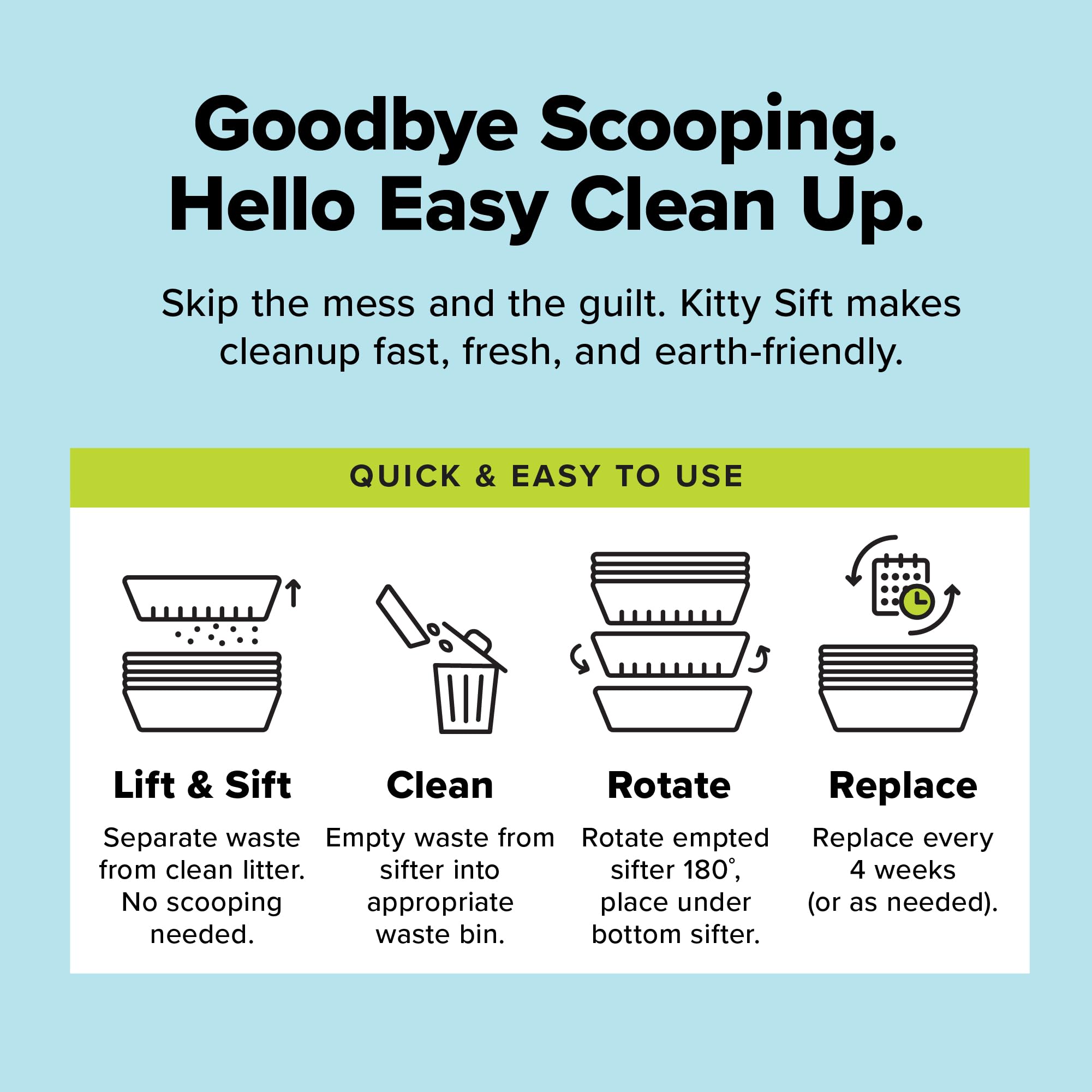 Kitty Sift breathable odor-control design promotes drier litter between changes.