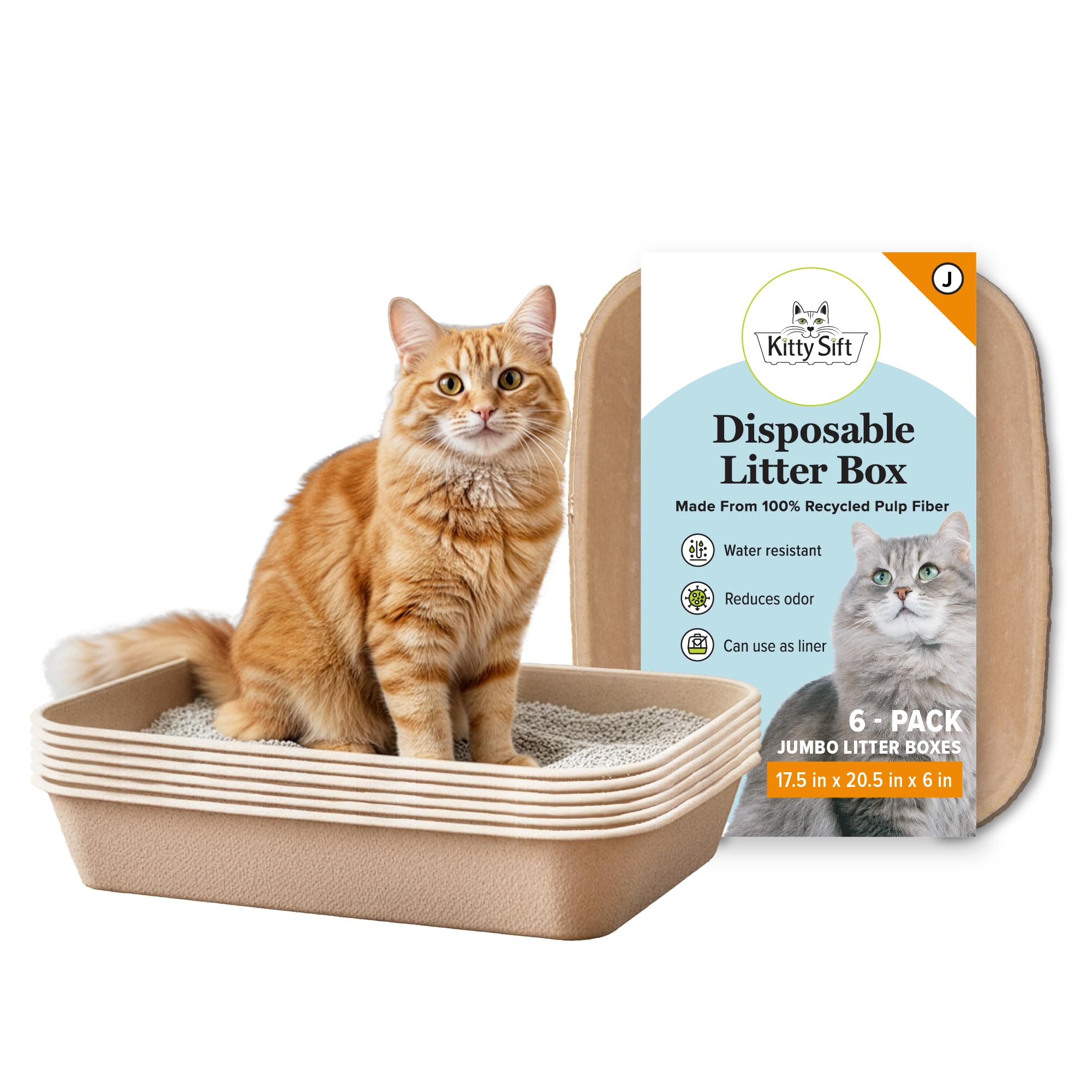 Kitty Sift disposable litter box jumbo open-tray for quick setup and odor control.