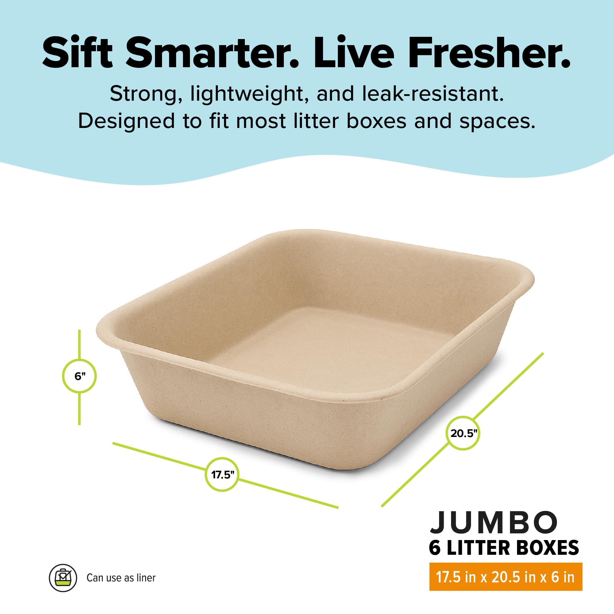 Kitty Sift eco-friendly thick-wall litter tray resists leaks during digging.