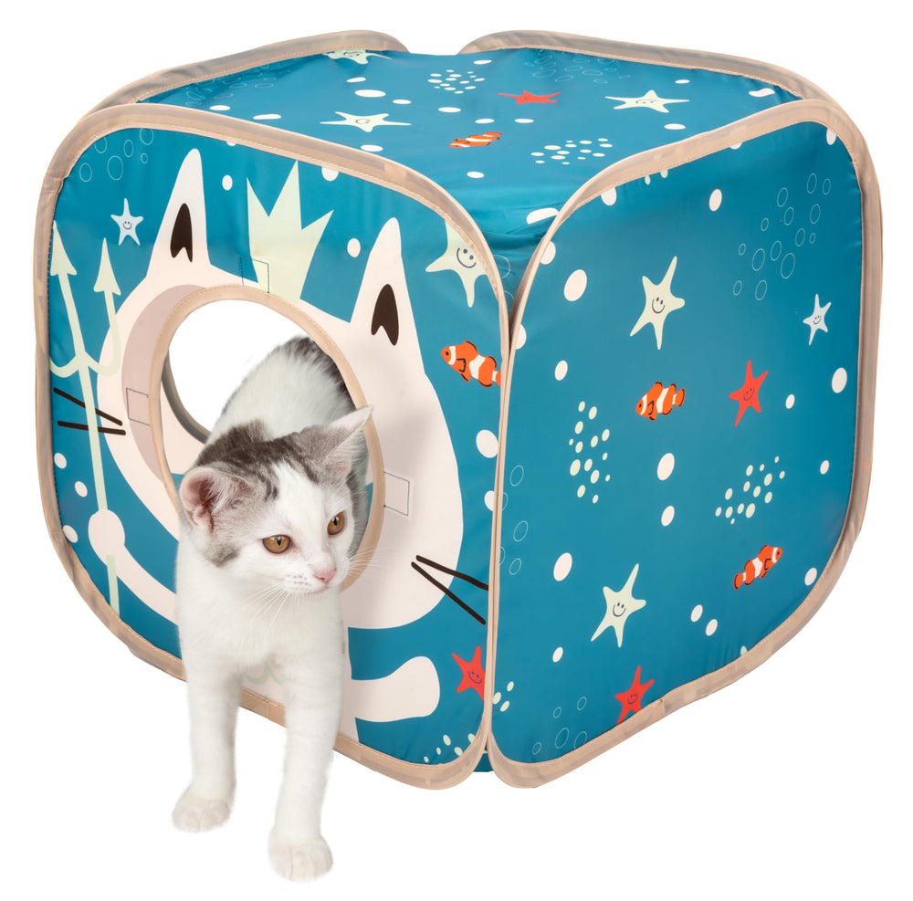 Kitty City Ocean cat house provides a cozy lounging space