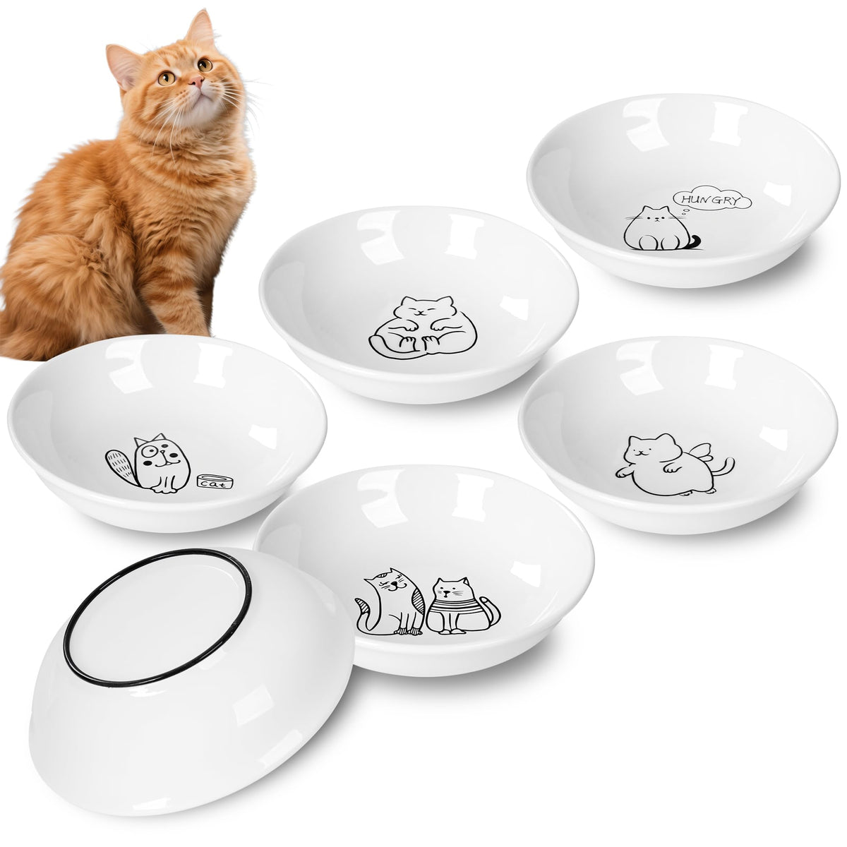 KittyDine 6-piece bowls with anti-slip base prevent spills during meals.