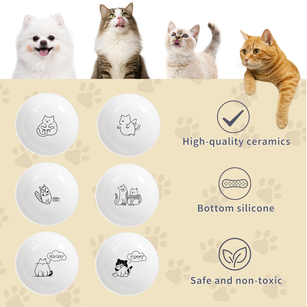 KittyDine ceramic cat dishes for wet and dry foods in a versatile set.